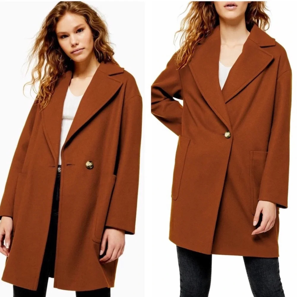 NWT TopShop Rust Brown Carly Single Button Long Sleeve Coat Women’s 10 Blazer